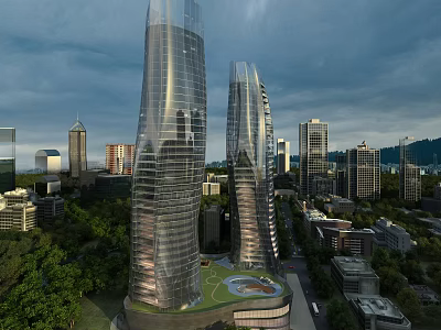 Aerial Planning Of Modern Urban Skyscrapers With Green Spaces And Circular Plaza 3d model