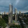 Aerial Planning Of Modern Urban Skyscrapers With Green Spaces And Circular Plaza