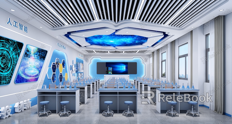 Maker Room Science Laboratory Science Classroom Background Wall Student Desk Blackboard Cultural Background model