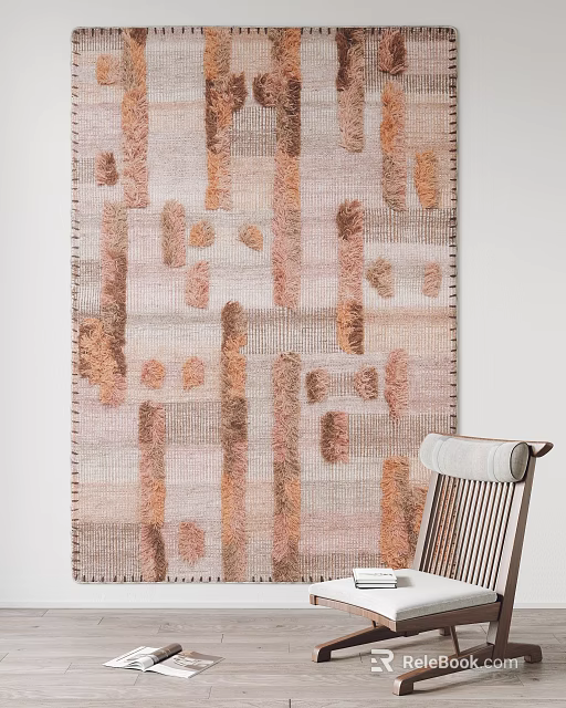 Square Rug With Neutral Brown Pink Tones And Geometric Pattern For Living Room Interior Decor 3d model 