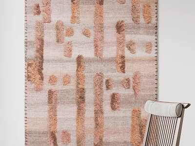 Square Rug With Neutral Brown Pink Tones And Geometric Pattern For Living Room Interior Decor 3d model