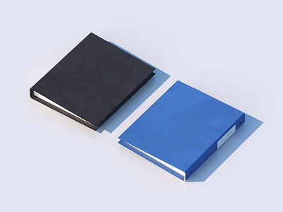 Black And Blue Hardcover Folders Placed On Light Colored Background Surface 3d model