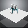 Industrial White Storage Tanks With Blue Metal Frame Mounted On White Platform