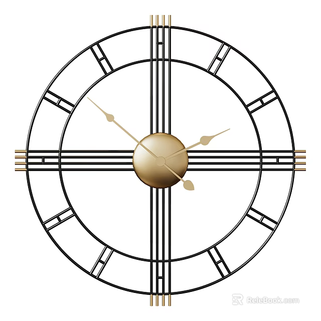 Modern Minimalist Clock With Geometric Black Lines And Gold Center 3d model 