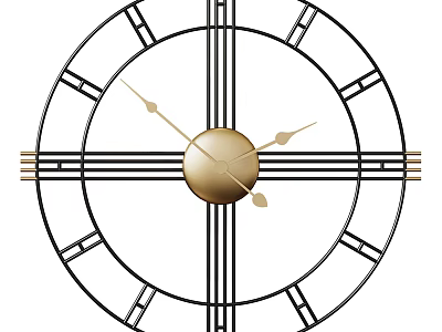 Modern Minimalist Clock With Geometric Black Lines And Gold Center 3d model