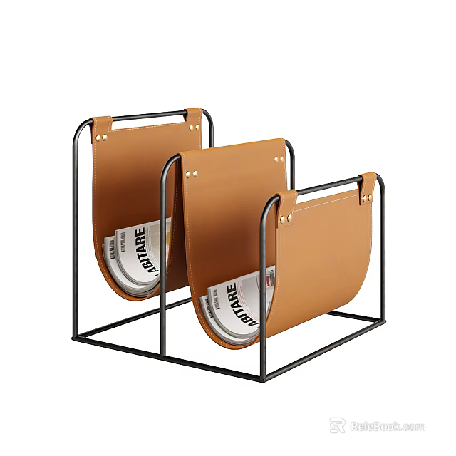 Modern Leather and Black Metal Storage Rack with File Holders for Home Office Organization 3d model 