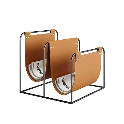 Modern Leather and Black Metal Storage Rack with File Holders for Home Office Organization 3d model