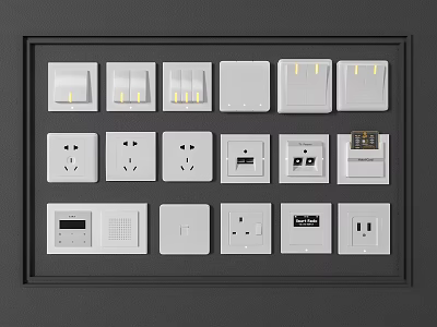 White Switch and Socket Panels with Various Modern Types and Functions for Home Use 3d model