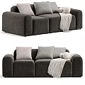 Modern Beige Fabric Two Seater Sofa With Decorative Pillows Knit Blanket And Color Options