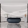 Modern Reception Desk Interior With White Wavy Wall Black Pillars And Marble Floor 3d model