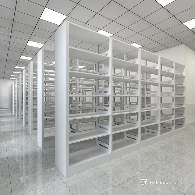 Modern White Library Shelving For Book Display In Spacious Interior 3d model