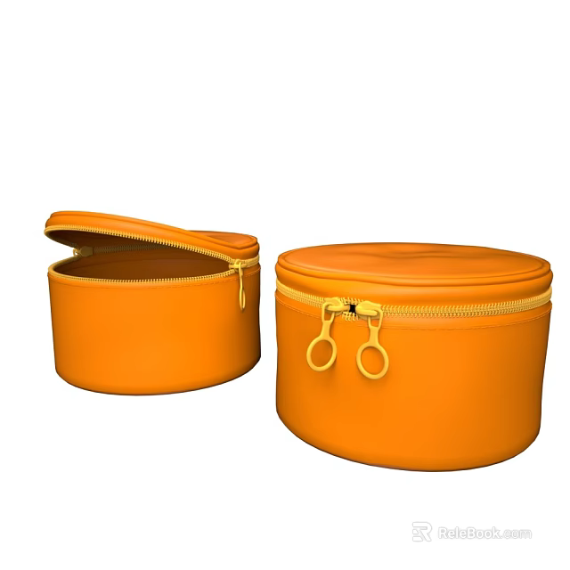 Stylish Orange Round Boxes With Open Zipper And Double Ring Locks 3d model
