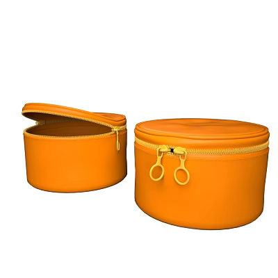 Stylish Orange Round Boxes With Open Zipper And Double Ring Locks 3d model