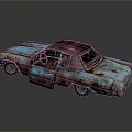 Rusty Vintage Car With Open Door And Blue Red Worn Body