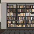 Large Modern Dark Wood Bookcase With Multiple Shelves Filled With Organized Books