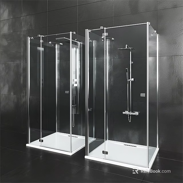 Modern Transparent Glass Shower Enclosure With White Base And Metal Frame 3d model 