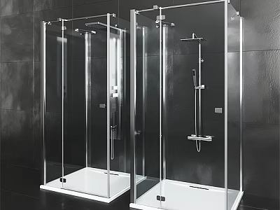 Modern Transparent Glass Shower Enclosure With White Base And Metal Frame 3d model