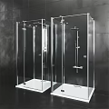 Modern Transparent Glass Shower Enclosure With White Base And Metal Frame