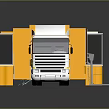 Yellow Mobile Food Truck With White Cab And Transparent Windows Platform