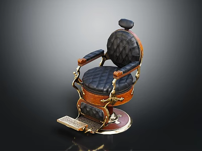 Vintage Barber Chair Furniture With Leather Seat Wooden Armrests And Metal Accents 3d model