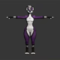 Anthropomorphic Purple White Creature Character With Animal Ears Arms Outstretched Standing Pose