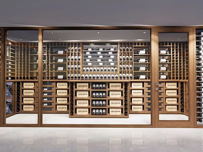 Elegant Wine Cellar Design With Wooden Racks Glass Doors And Neatly Arranged Bottles 3d model
