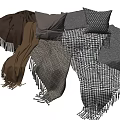 Soft Decorative Pillows In Brown Gray With Houndstooth Pattern And Fringed Blankets For Home