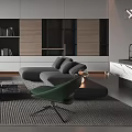 Modern Minimalist Living Room With Gray Sofas And Storage Units 3d model