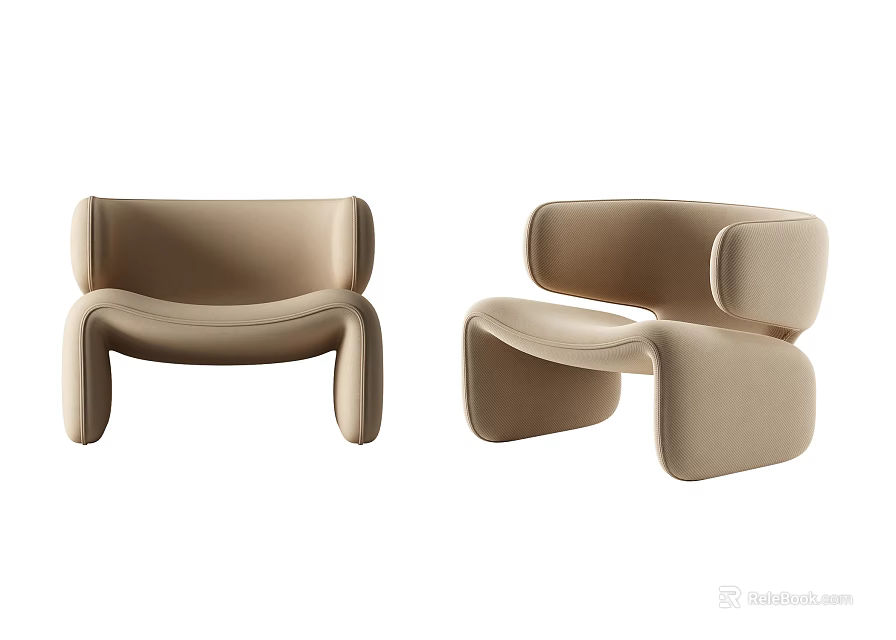 Modern Beige Accent Chair With Curved Lines And Contemporary Comfortable Design 3d model 