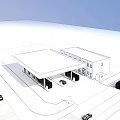 Gas Station With Blue Roof White Building Fuel Pumps And Vehicles Near Road