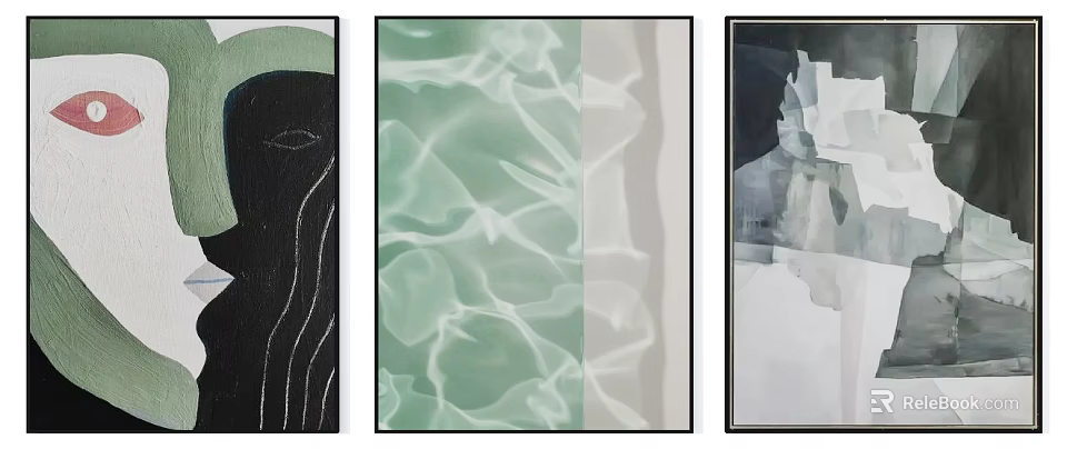 Abstract Modern Wall Art Set With Three Unique Textured Decorative Paintings 3d model 