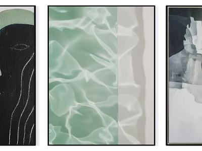Abstract Modern Wall Art Set With Three Unique Textured Decorative Paintings 3d model