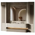 Modern Bathroom Vanity Design With Stone Countertop Double Sink And Large Mirror