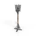 Medieval Metal Tower Structure With Grid Top And Cross Base Stand