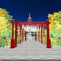 Ancient Chinese Pagoda Under Starry Night Sky With Trees Steps And Pool