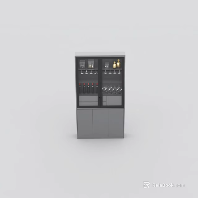 Modern Wine Cabinet With Glass Doors Wine Bottle Racks And Drawer Storage Shelves 3d model 