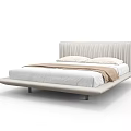 Modern Minimalist Double Bed With Striped Headboard Light Frame White Sheet And Brown Blanket