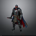 Man in Silver Armor With Red Helmet Holding Knife And Red and Blue Cape