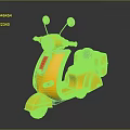 Yellow Retro Scooter Motorcycle With Black Seat Silver Mirrors And Red Accent Details