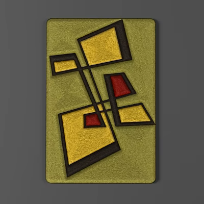 Modern Square Area Rug With Geometric Yellow Red Black Shapes On Green Background 3d model