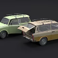 Three Vintage Station Wagons Green Yellow Beige With Roof Racks Classic Retro Design
