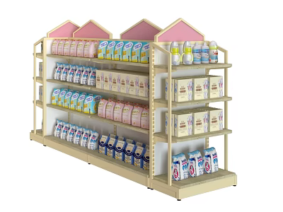 Retail Mall Counter Display With Decorative Multi Layer Shelves Stocked With Products 3d model