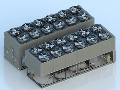 Large Scale Industrial Cooling Equipment With Multiple Fans And Two Units Gray Structure 3d model