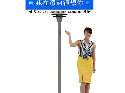 Traffic Sign with South North Directions and Message I Am in Luohe and Miss You 3d model