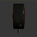 Modern Futuristic Weapon With Black Blade Red Accents And Circular Handle Design