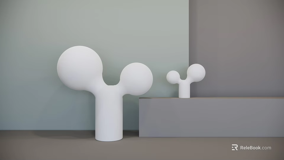 Two White Floor Lamps With Rounded Globes In Modern Light Green And Gray Wall Interior 3d model 