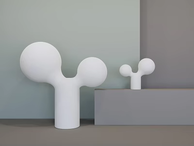 Two White Floor Lamps With Rounded Globes In Modern Light Green And Gray Wall Interior 3d model