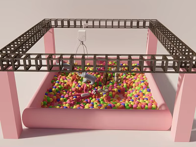Colorful Ball Pit Playground Equipment With Pink Structure Black Frame And Hanging Seat 3d model