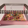Colorful Ball Pit Playground Equipment With Pink Structure Black Frame And Hanging Seat