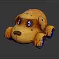 Yellow Dog Shaped Toy Car With Blue Eyes Brown Spots And Blue Wheels
